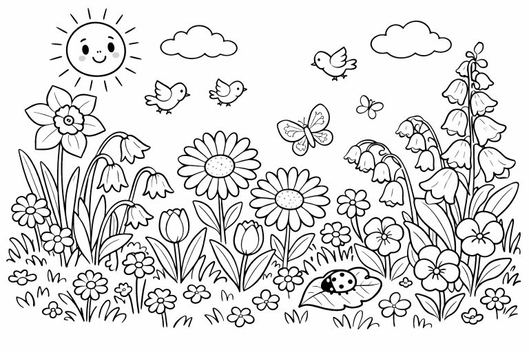 Frühlingsblumen Ausmalbild